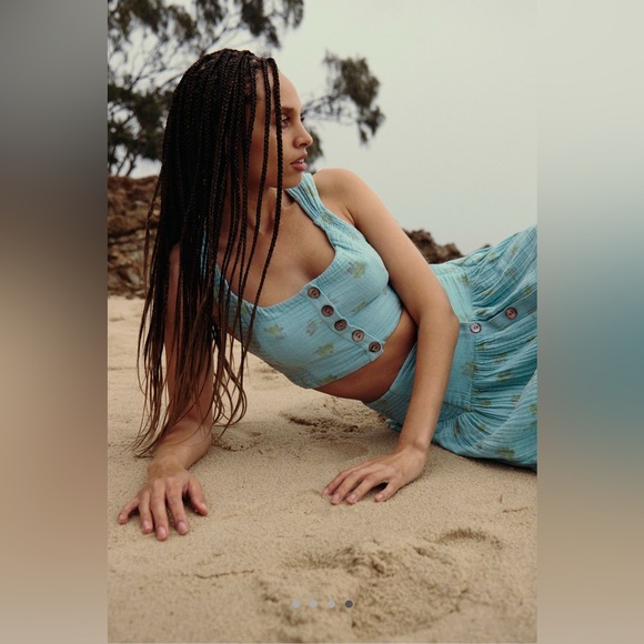 Free People Iris Corset Teal Button-Down Skirt Set Pinky Combo Nile Blue M L XL - Picture 4 of 10